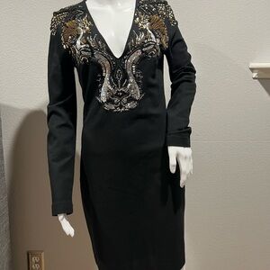Roberto Cavalli Black and Gold Embellished Dress